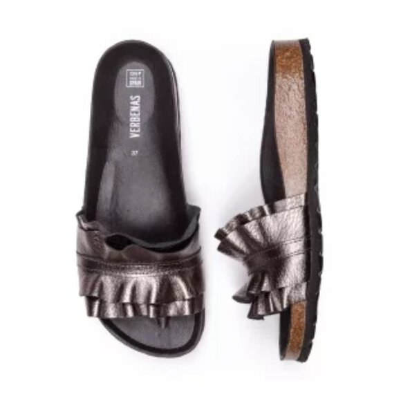 NEW FUN VERBENAS Made In Spain Leather Rocio Flat Sandals lead for women 267tn - Picture 2 of 11